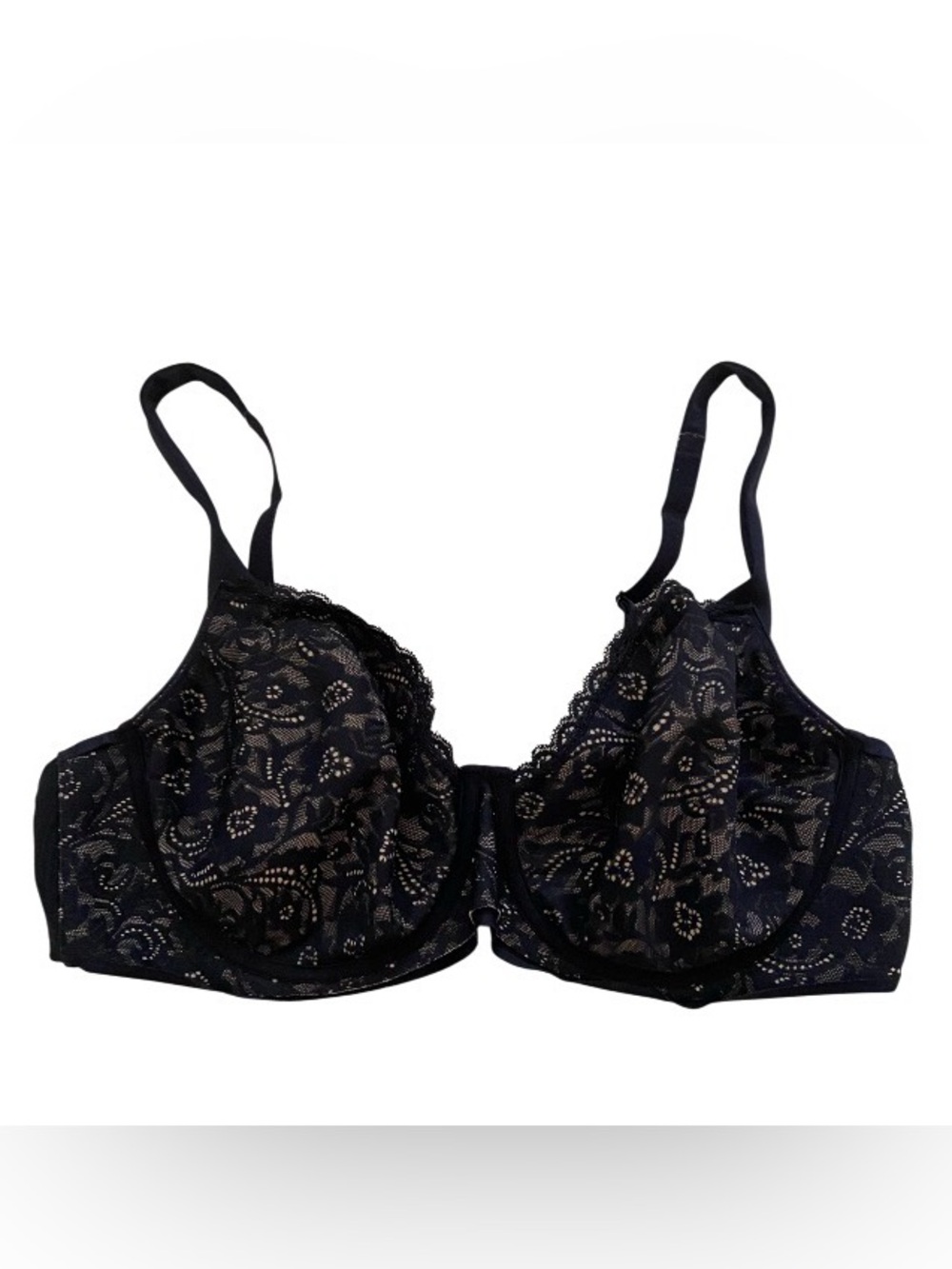 Soma Black Lace Underwire Bra with Floral Sheer Overlay size 36DD